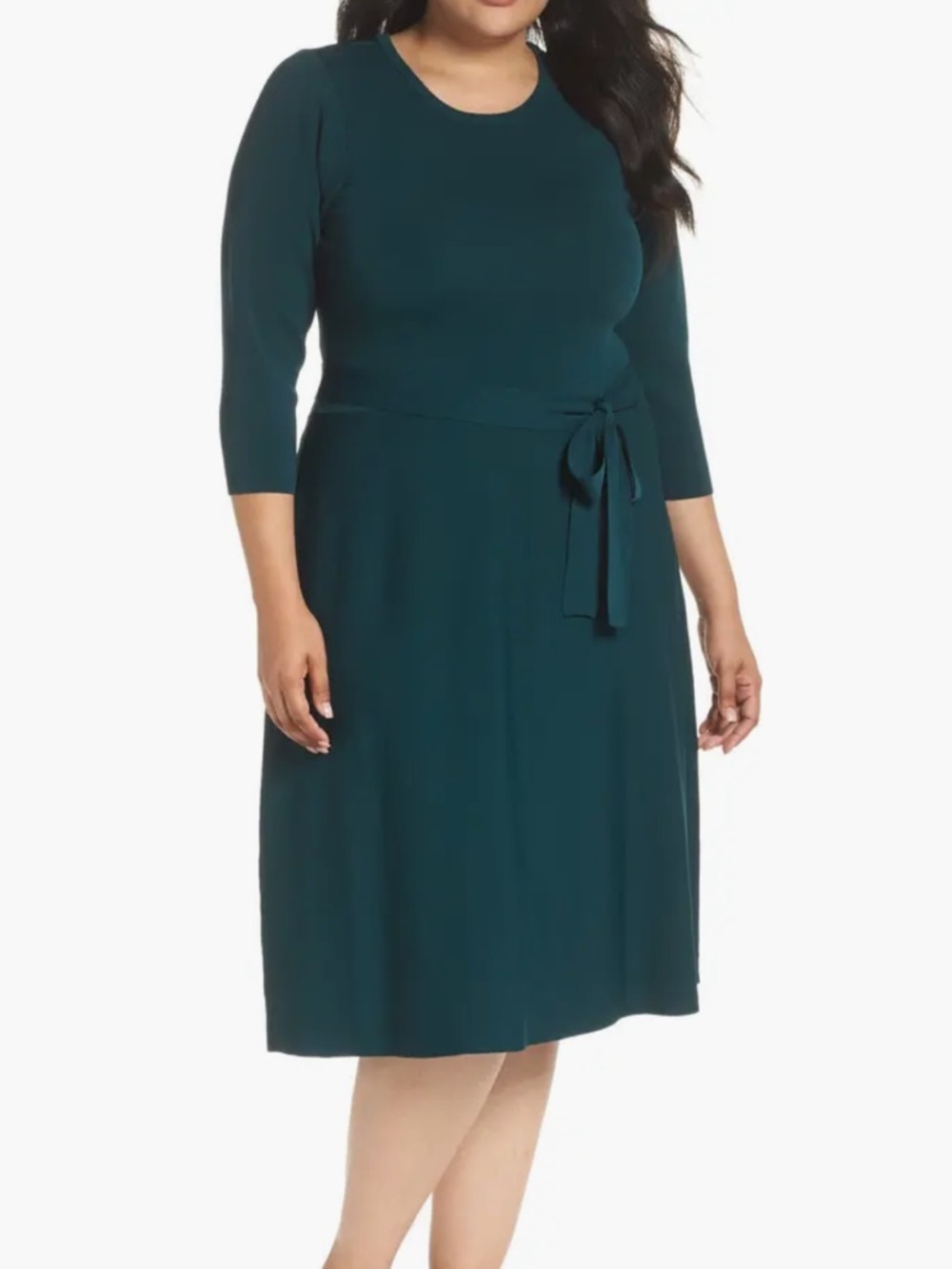 Eliza J  Knit Teal Tie-Waist Midi Fit and Flare Dress  Size  XL